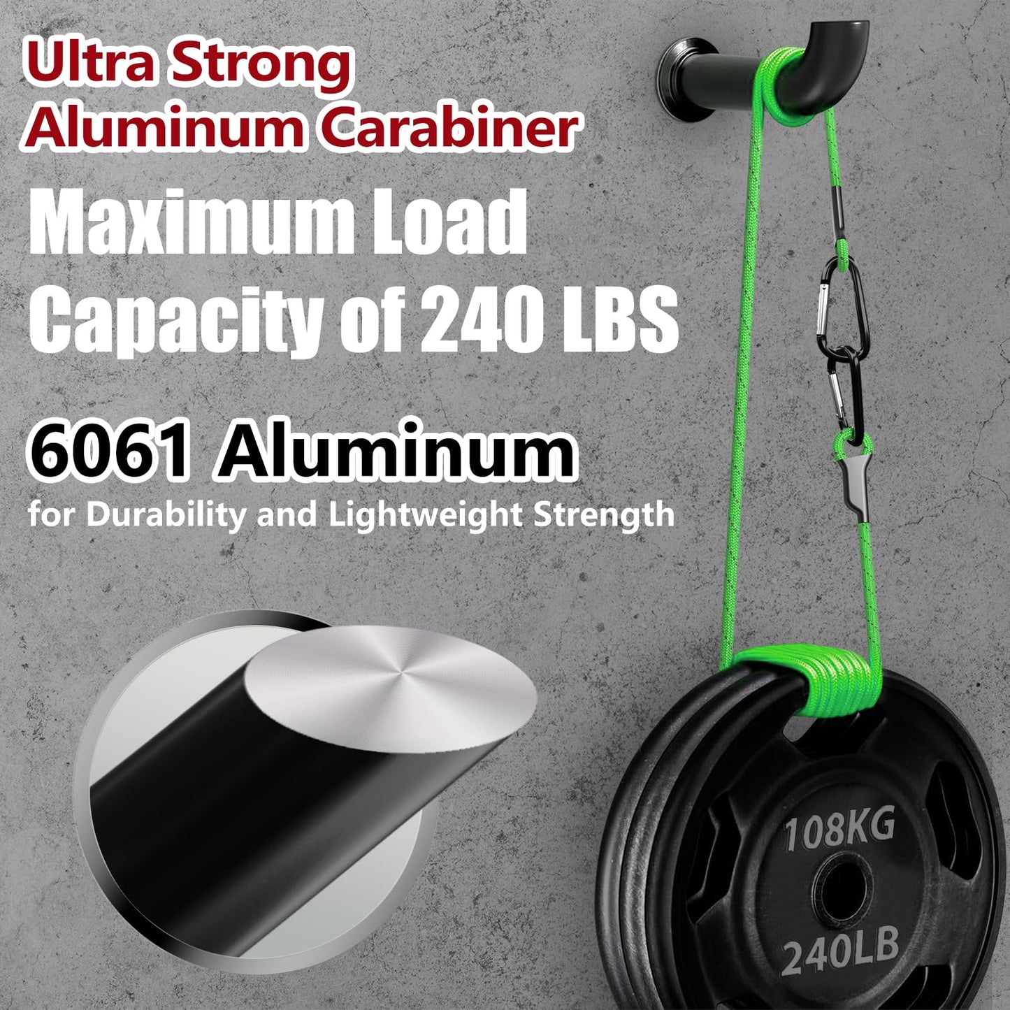 sprookber 4" Heavy Duty Aluminum Carabiners, Large D-Ring Clips, Spring Snap Hooks for Camping, Hiking, Keychain, Dog Leash (Set of 4, Black)