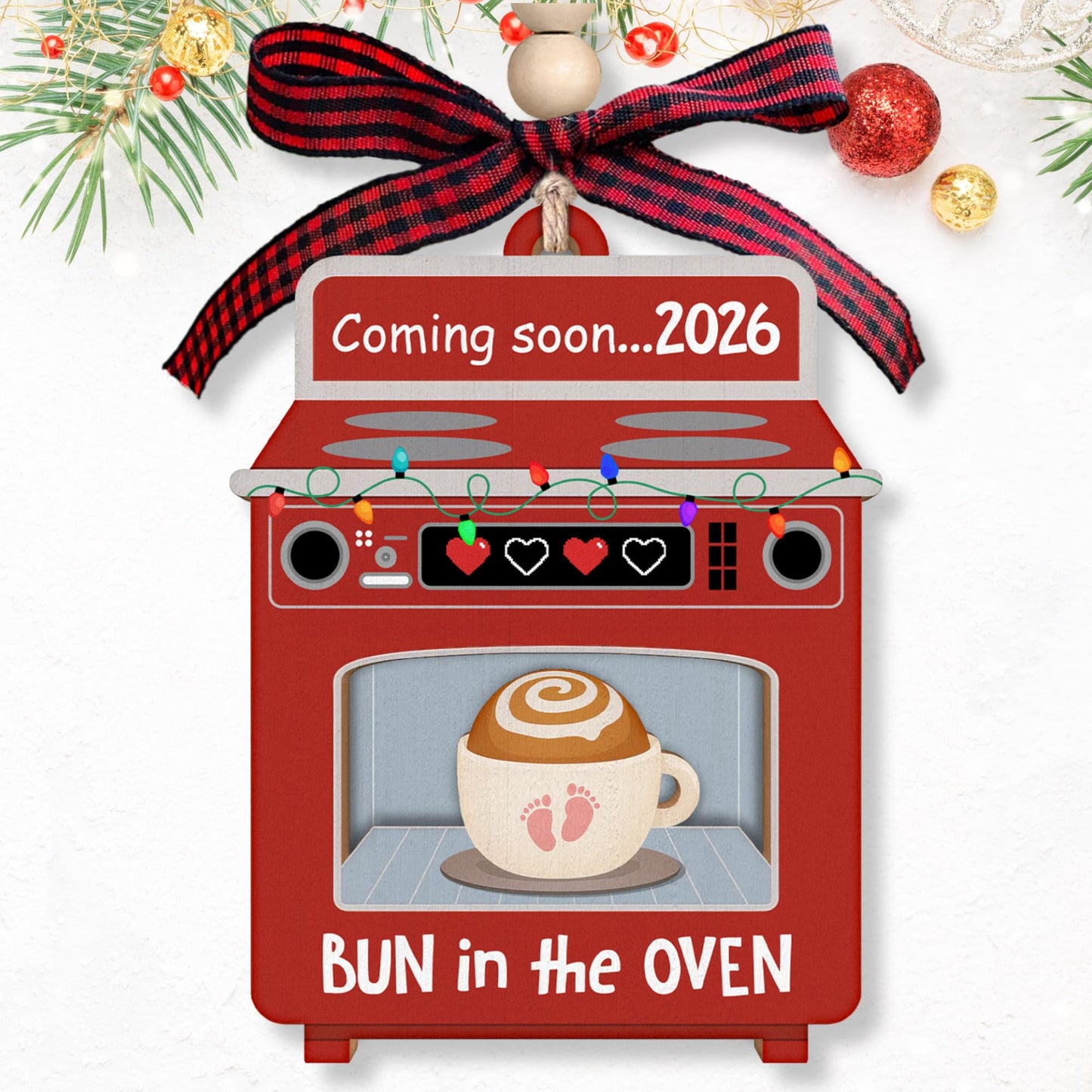 TUMSHANIP Baby Pregnancy Announcement Gifts for Family, Husband, Grandparents, Aunt - Expecting Baby Ornament - Gifts for Expecting Parents - Wood Christmas Baby's Bun in The Oven Ornament 2026