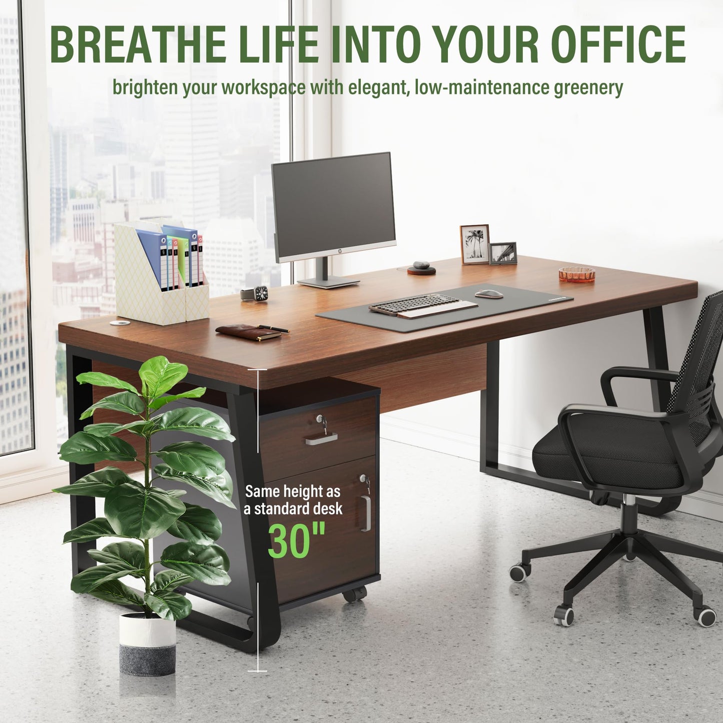 Suntee 2 Pack Artificial Fiddle Leaf Fig Tree, 30" Ficus Lyrata Fake Plants with Pots, Floor Plant Outdoor Faux Plants for Living Room, Corner, Office, Patio, Windowsill Decor