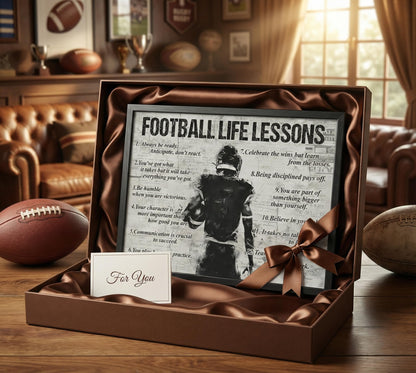 Framed Fotball Sports Canvas Wall Art Football Life Lessons Wall Decor Picture Inspirational Quotes Motivational Boy Poster Print Painting for Gym Bedroom Living Room Decoration Prepare To Hang