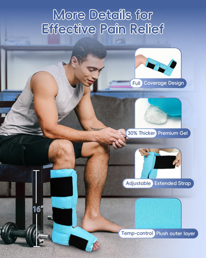 Comfytemp Ankle Foot Ice Pack Wrap, Reusable Leg Ice Boot for Injury, Achilles Tendonitis, Shin Splint, Plantar Fasciitis, Hot & Cold Compression, Sprained Ankles Brace, Post Surgery