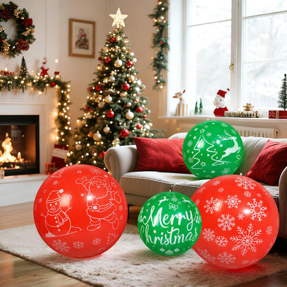 TaoQ C 4 PCS 32 Inch, 24 Inch Christmas Inflatable Balloons PVC Large Christmas Inflatable Outdoor Balls for Xmas Garden Lawn Yard Holiday Front Door Decoration