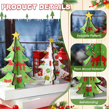 Bucherry 5 Pcs Wooden Christmas Trees Tabletop Decorations Rustic 3D Christmas Trees Xmas Centerpieces Farmhouse Table Wooden Signs for Xmas Winter Farmhouse Home Tiered Tray Decor