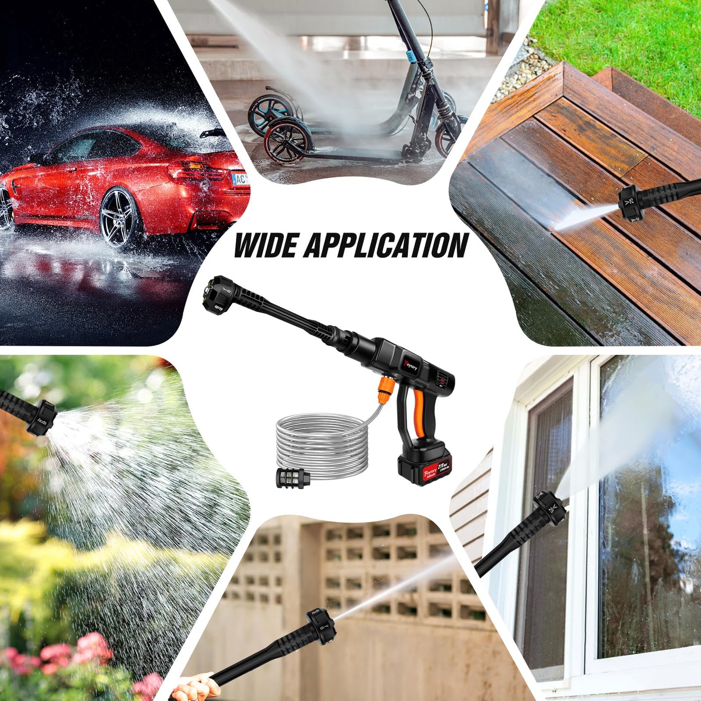 Cordless Pressure Washer,21V 45 Bar/652 PSI Portable Pressure Washer with 2PCS 3.0Ah Battery,6-in-1 Adjustable Nozzle,5m Hose Pressure Cleaner for Car/Floor/Garden Cleaning & Watering