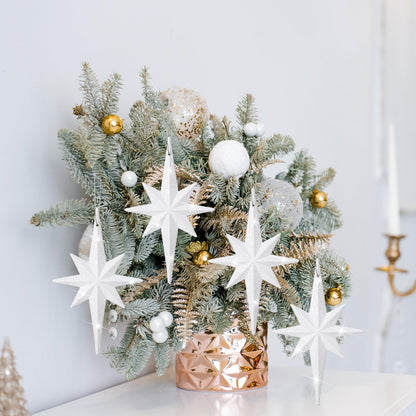 Quzzil 12 Pcs Christmas Bethlehem Star White Ornament 4.72 x 2.95 Inch Star of Bethlehem Christmas Tree Topper Glitter Ornament Plastic Nativity Stars Hanging Decor Accessories
