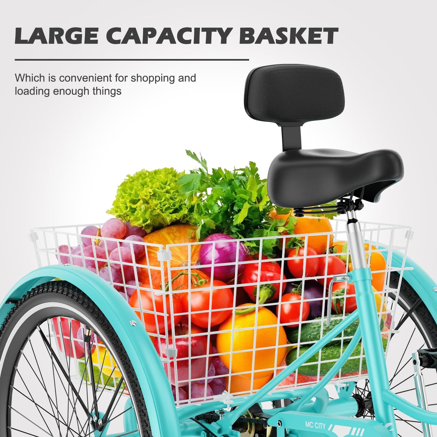 EOYOBIKE Adult Tricycle 3-Wheel Cruiser Bike, Low Step-Through Frame, Large Rear Basket, Heavy-Duty Comfort Bicycle with Adjustable Handlebar & Spring Saddle, 24/26 Inch Wheels for Seniors & Adults