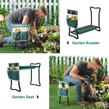 SONGMICS Garden Kneeler and Seat, Multifunctional Garden Kneeling Bench, Gardening Gifts for Women Men, Folding Gardening Stool, with 1 Tool Bag, 6-Inch Wide Kneeling Pad, Dark Green UGGK49L