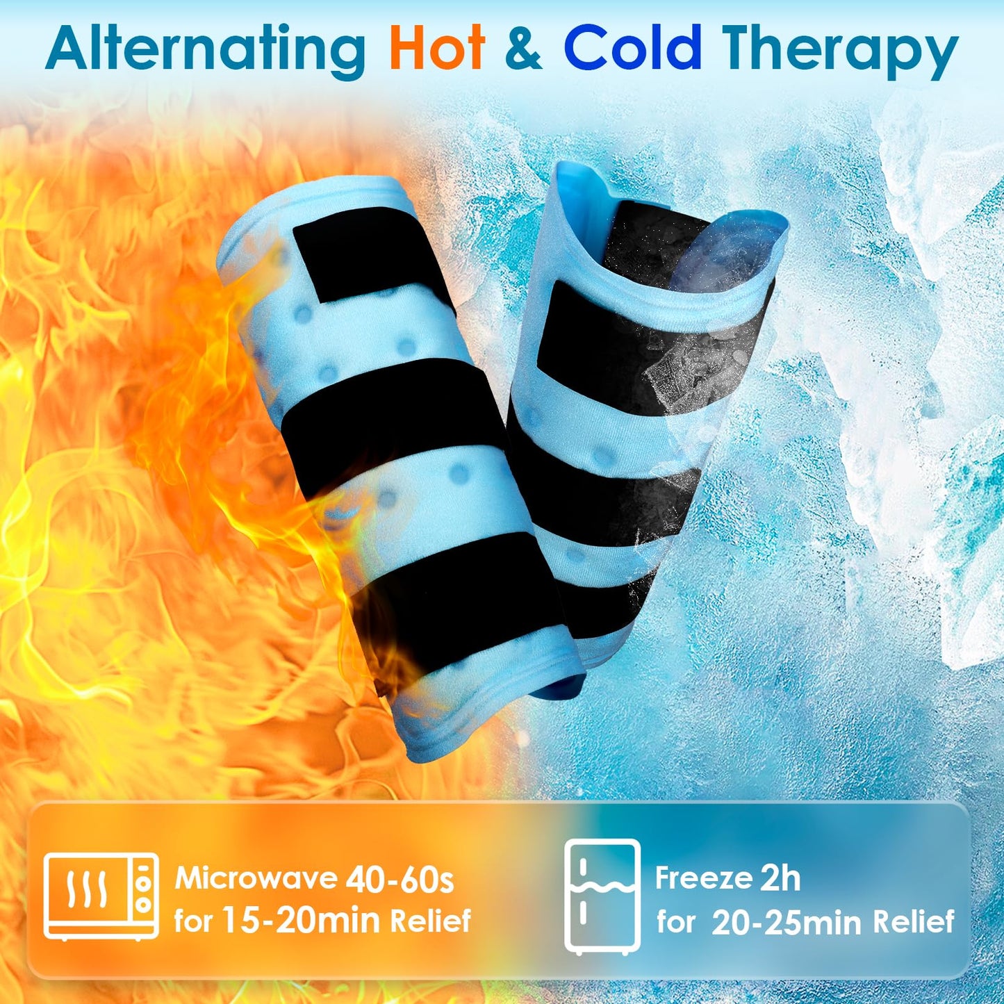 Comfytemp Calf Shin Splint Ice Packs for Injury Reusable, Elbow Gel Pad Wrap, Hot Cold Compression Freeze Sleeve for Swelling, Tendonitis, Knee, Leg, After Surgery, 2 Packs, S - M