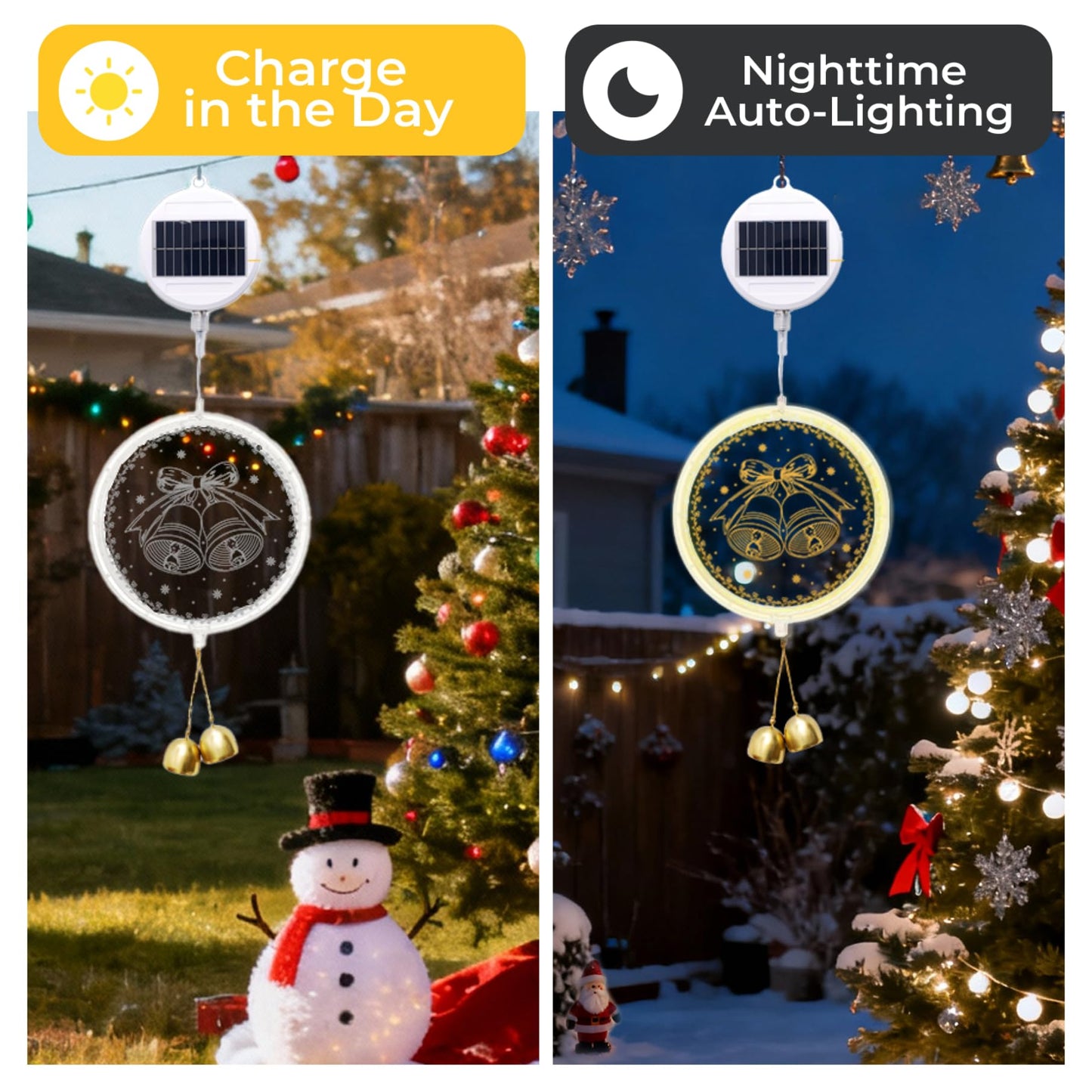 Nautairs Solar Hanging Lights - Outdoor Indoor Christmas Decorations for Window, Garden, Patio, Porch,Holiday Home Decor, (Jingle Bell)