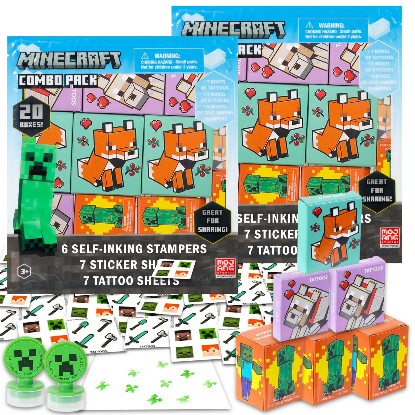 Minecraft Party Favor Boxes Set - Bundle with 40 Minecraft Stickers, Tattoos, Stampers for Easter Basket Fillers and More