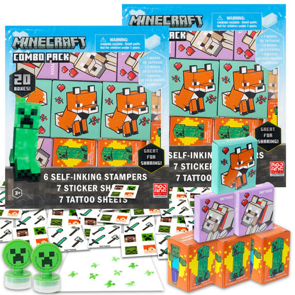 Minecraft Party Favor Boxes Set - Bundle with 40 Minecraft Stickers, Tattoos, Stampers for Easter Basket Fillers and More
