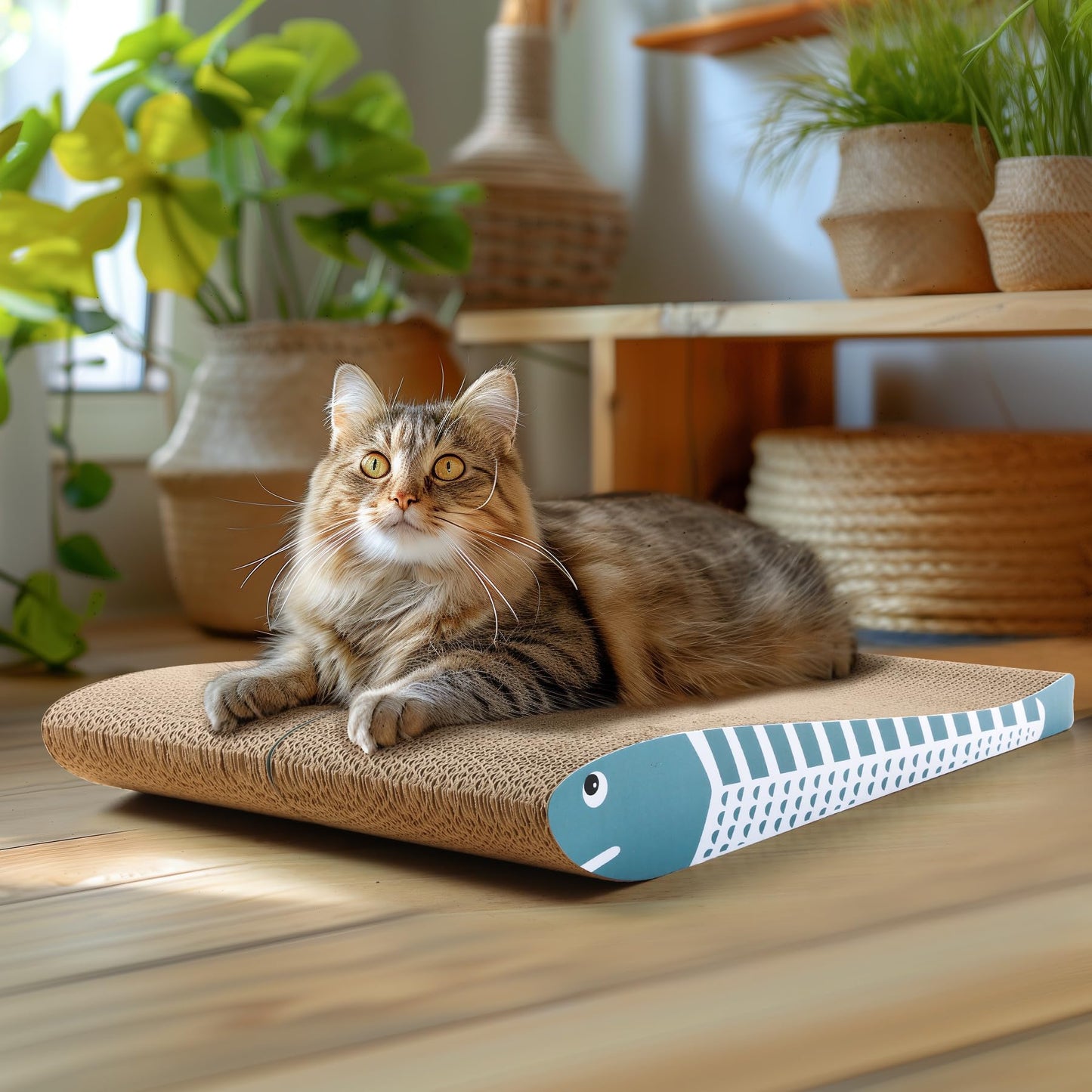 ComSaf Cat Scratching Board 2 Pack, Curved Scratcher Cardboard, Double-Sided Pad for Long Lasting Use, Cute Scratching Mat for Kitty (Blue)