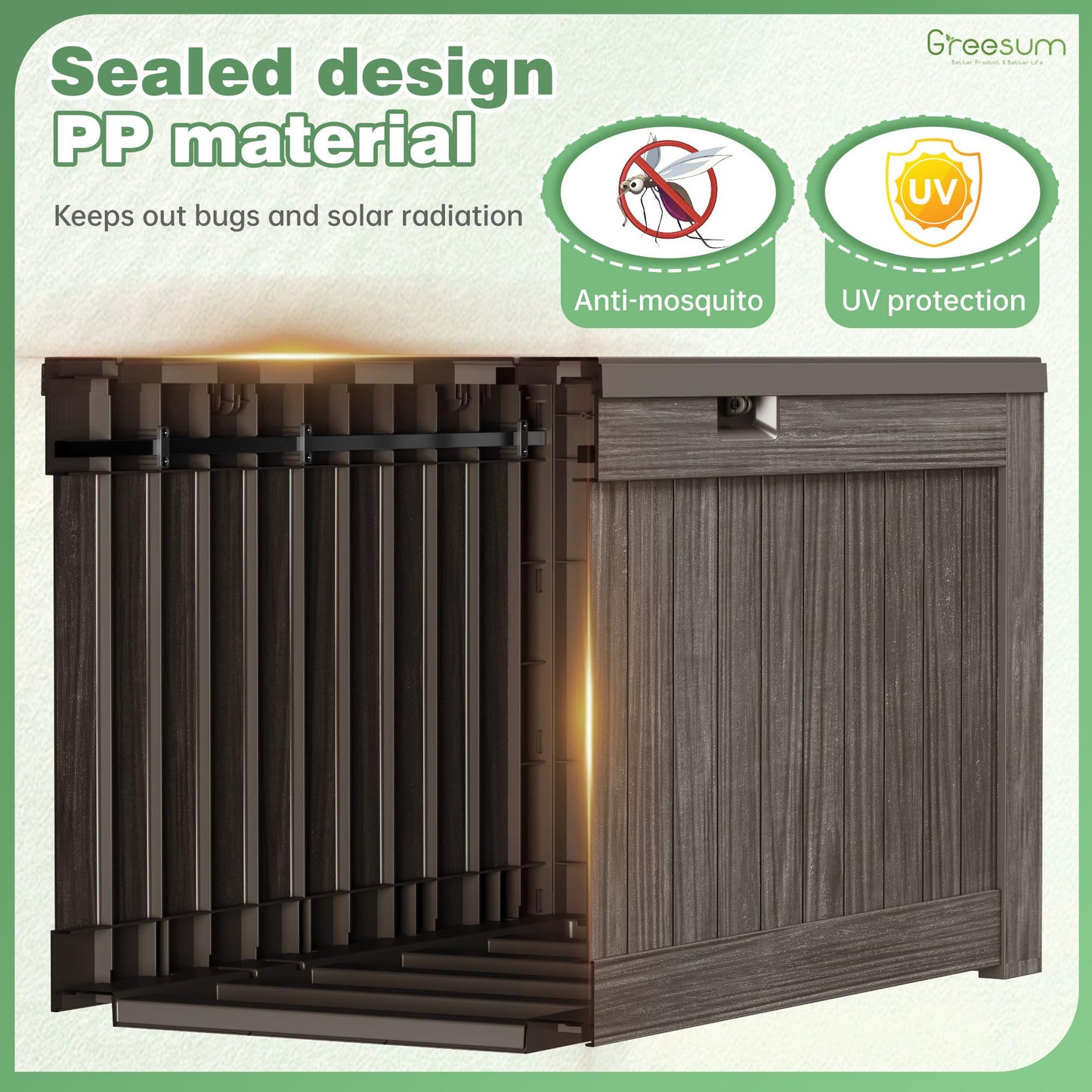 Greesum Outdoor Storage Box 120 Gallon Storage Bin with Lid for Patio Furniture, Garden Tools, Pool Supplies, Lockable, Waterproof and UV Resistant, Dark Brown