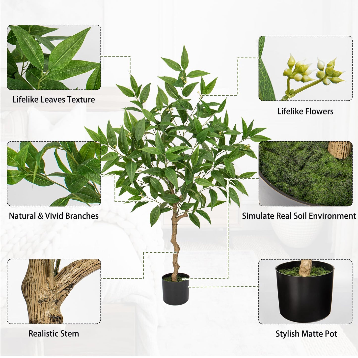 Artificial Eucalyptus Tree Plant in Black Pot – 4FT Tall Faux Indoor Plant for Home Décor, Modern Greenery for Living Room, Bedroom, Office