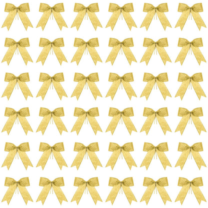 Sumind 36 Pieces Gold Christmas Tree Glitter Bows, 5 x 4 Inch Tie Ribbon Twist Tie Bows for Treat Bags Gift Wrapping Basket Wedding Birthday Valentine Christmas Tree Wreath Garland Decoration