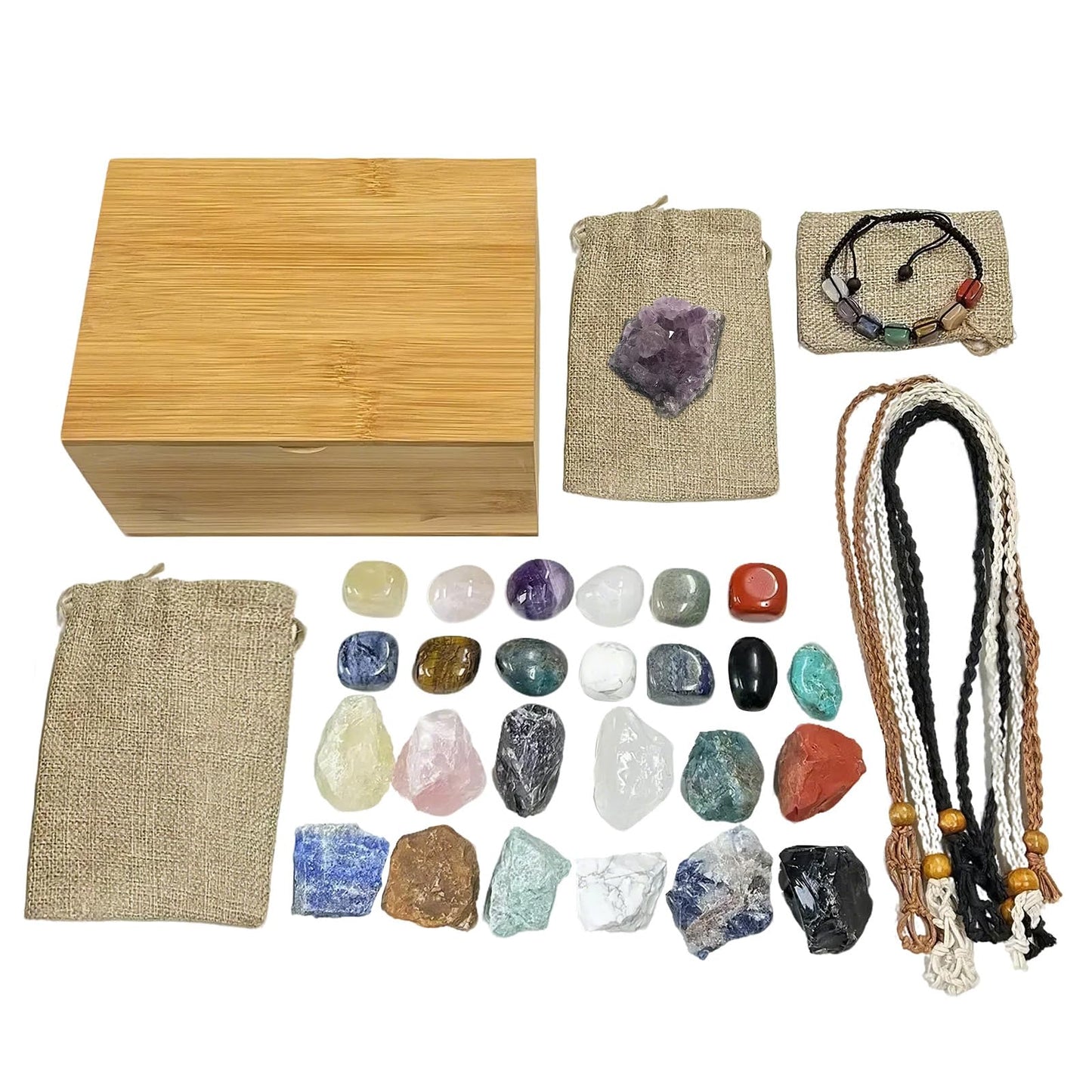 Healing Crystals Kit for Women: 30+ Raw & Tumbled Stones with Chakra Set, Reiki Energy Balancing, Meditation Tools, Bamboo Box & Spiritual Guide (Natural Gems for Women)