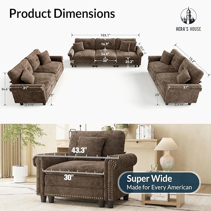 HERA'S HOUSE 3 Pieces Modular Sectional Sofa Sets, Oversized Couch Set