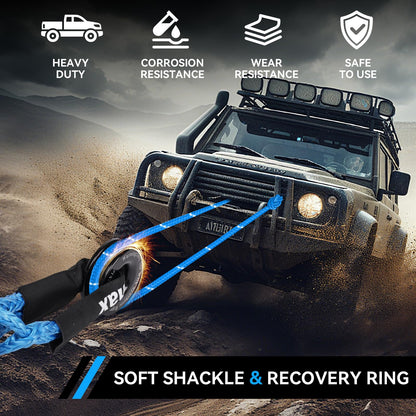 Soft Shackle & Recovery Ring Kit, 2PCS Blue Soft Shackle Recovery (56,000lbs Max Breaking Strength) 1/2'' x 22'' with Black Snatch Recovery Ring for ATV UTV SUV Truck Off-Road Vehicle Recovery