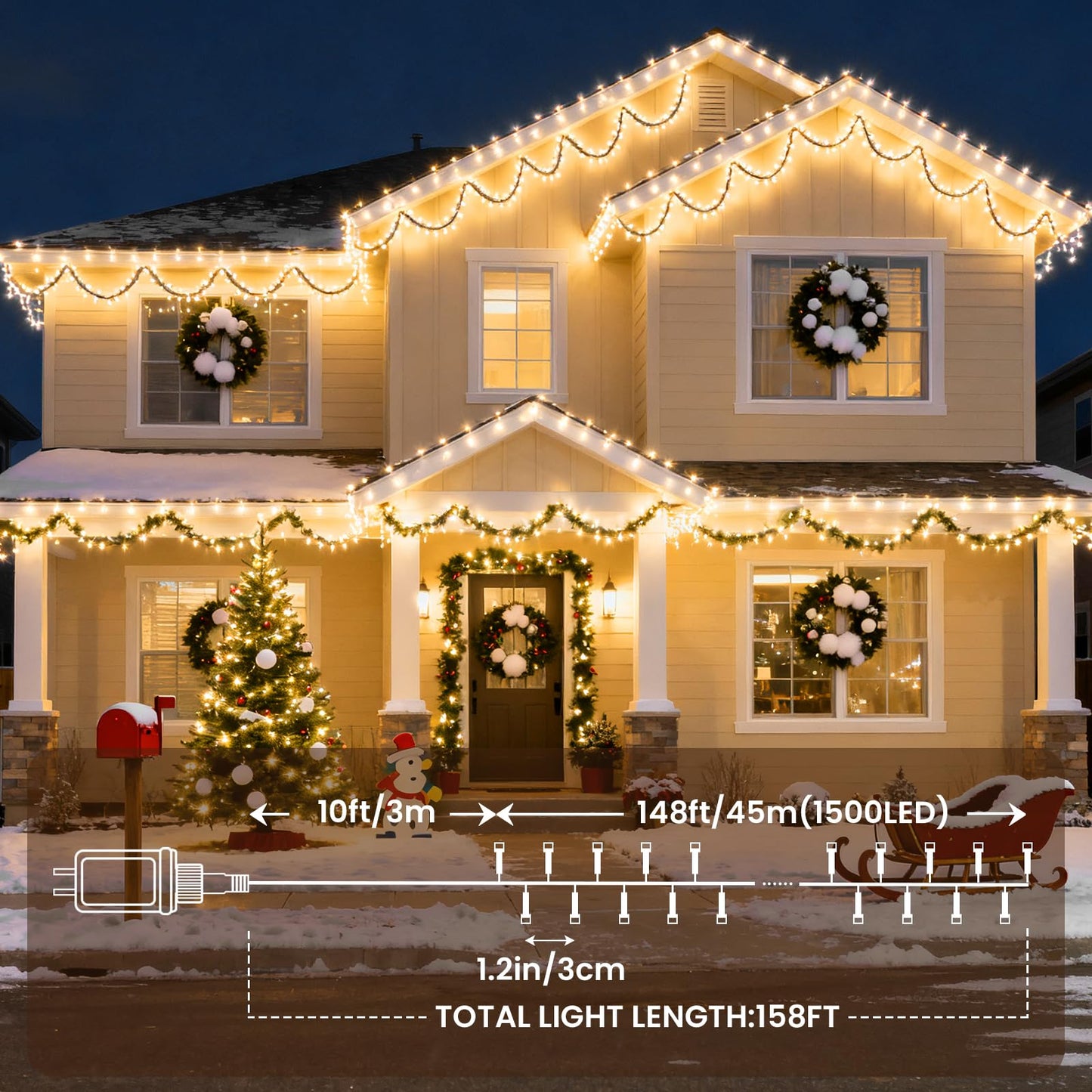 Cluster Lights Christmas 2000 Led Fairy Lights Green Wire 158FT Twinkle Lights with Remote 8 Modes String Lights Timer Plug in Firecracker Fairy Light for Outdoor Valentines Day Decorations,Warm White