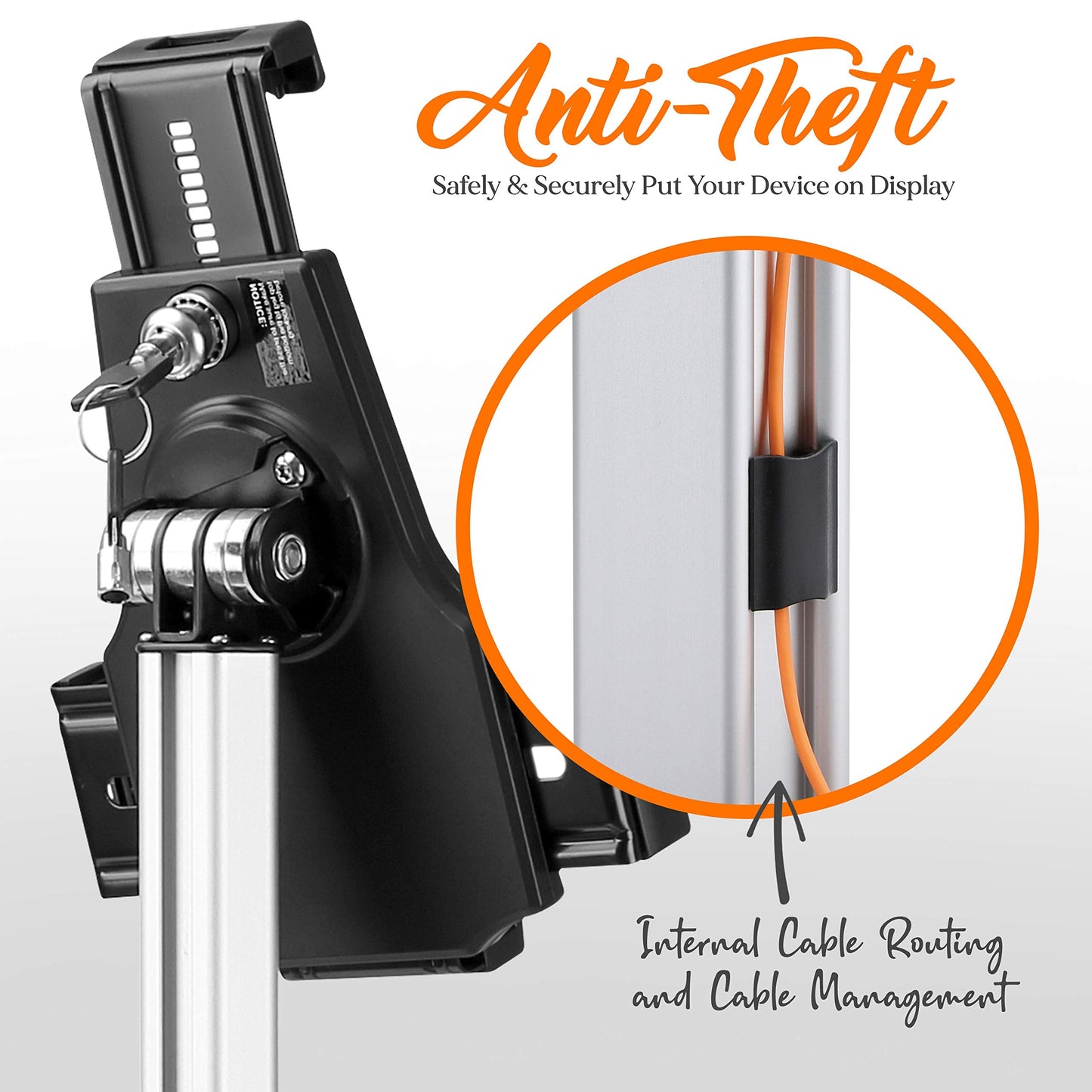 Pyle PSPADLK8 Anti-Theft Tablet Security Stand Kiosk - Table Mount Desktop Tablet Case Holder with Lock, Adjustable Clamp Arm, Internal Cable Routing, for iPad, Kindle, Samsung, Android Tablets