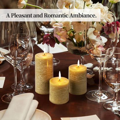 KONNI Wax Yellow Pillar Candles Set of 3, 3"x 4" Unscented Pillar Candles Bulk, 39 Hours Long Burning Candles, Smokeless&Dripless Large Round Candle for Wedding, Home Decoration, Parties, Spas, Dinner