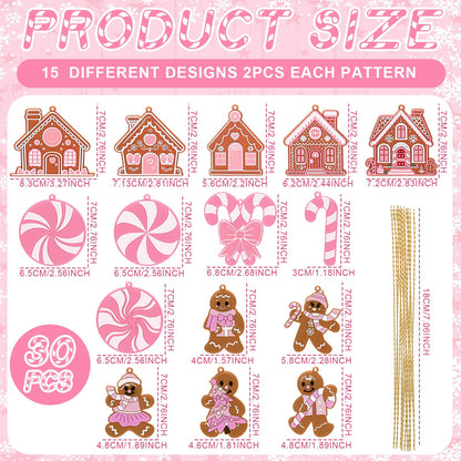Vertintong 30 Pcs Pink Christmas Gingerbread Hanging Ornaments Pastel Gingerbread Ornaments Candy and House Soft PVC Christmas Tree Wall Hanging Decoration for Xmas Party Office Home Decor Winter
