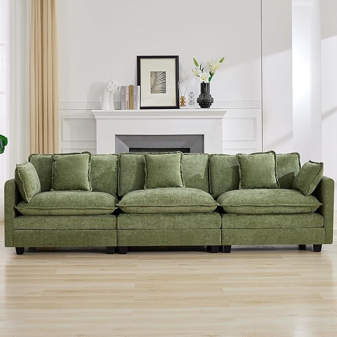 111'' Sectional Cloud Deep Seat Couch, Modern Comfy Chenille Modular Sectional