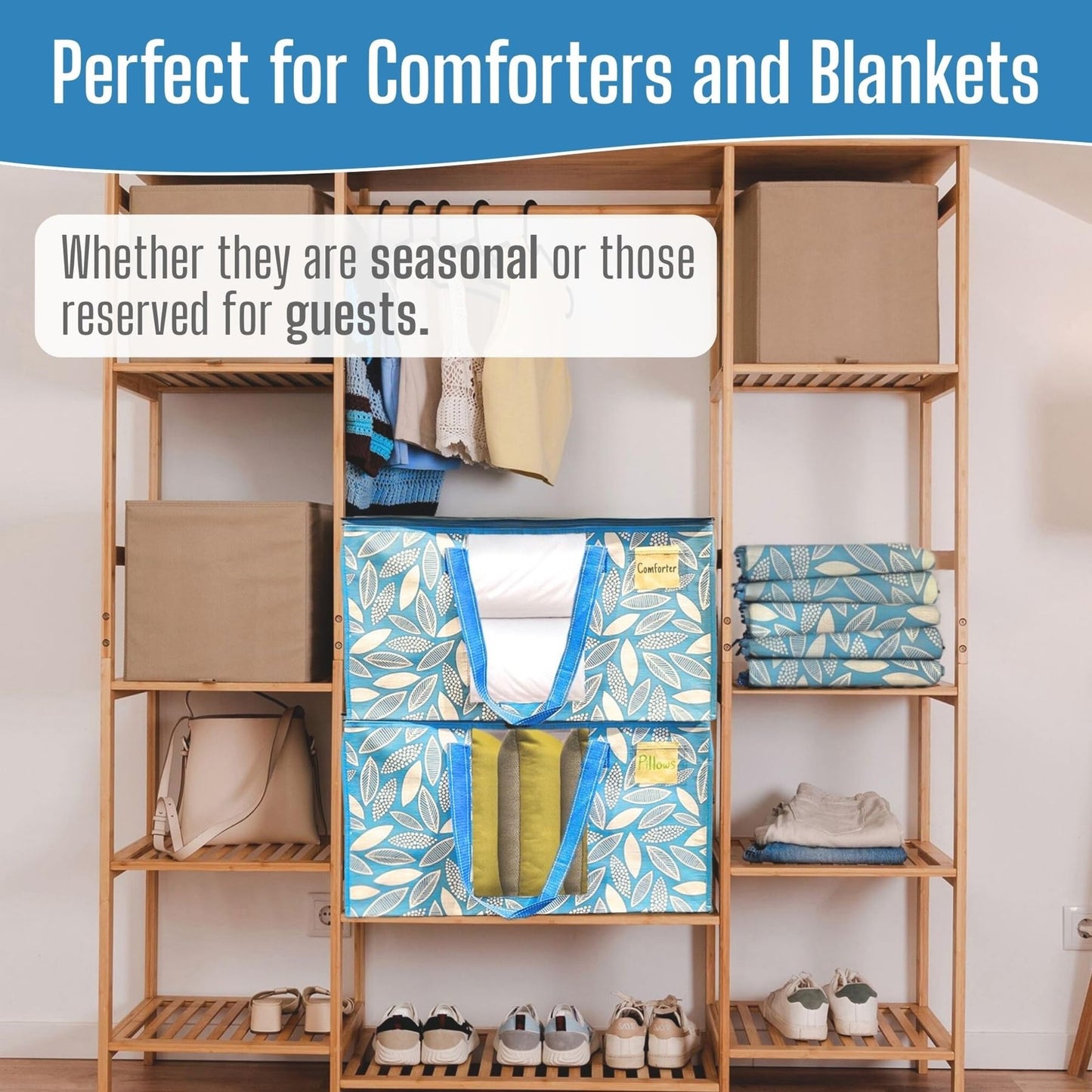 VENO 4 Pack Heavy Duty Moving Bags, Clothes and Comforter Storage Bags with Clear Window, College Dorm Essentials Packing Supplies, Foldable Boxes Alternative (Spring Breeze, 4 Pack)