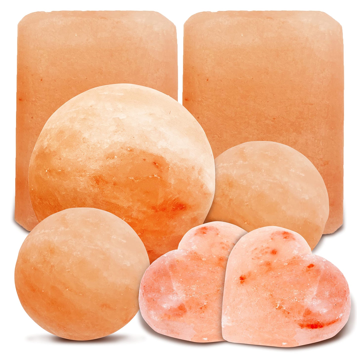 SereneLife Himalayan Rock Salt Massage Stones, 7 Piece Set of Pink Crystals for Spa Healing and Therapy Hand Carved Usable as Detox Heated or Frozen Natural Crystal Deodorant Bar Massaging Scrub Balls