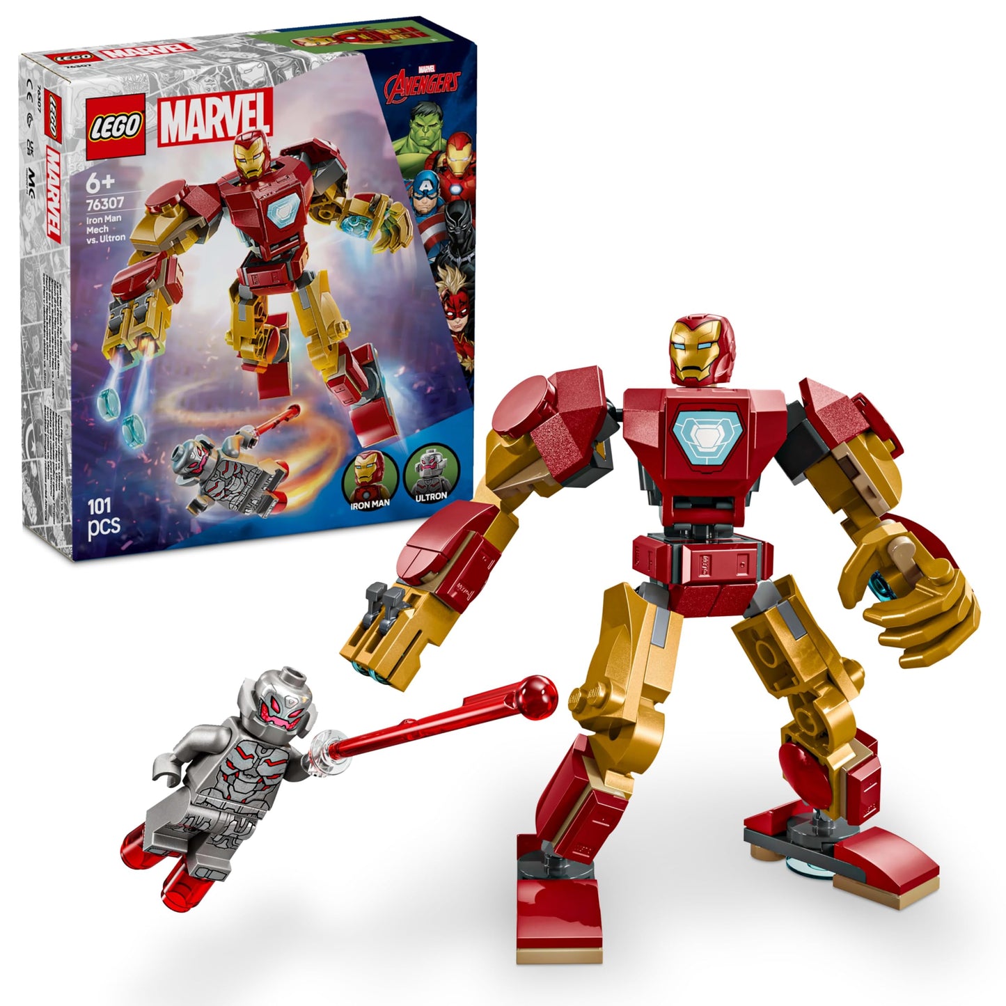 LEGO Marvel Iron Man Mech vs. Ultron - Buildable Super Hero Toy with 2 Minifigures - Build-and-Play Figure Set - Avengers Birthday Gift for 6 Plus Year Old Boys & Girls 76307