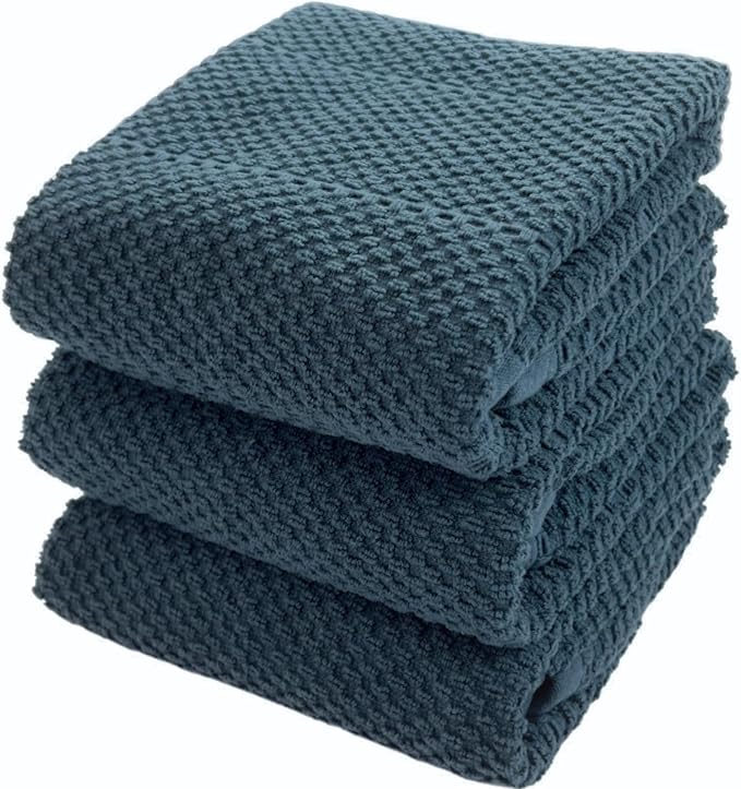 Serafina Home Teal Dark Blue Kitchen Dish Hand Towels 100% Cotton Cloth Soft