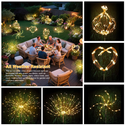 Aureate Horizon Solar Garden Firework Lights Outdoor Waterproof, 6 Pack Solar Lighting with 8 Lighting Modes, 120 LED Sparklers String Lights for Outside Decor Yard Pathway Decorations(Warm)