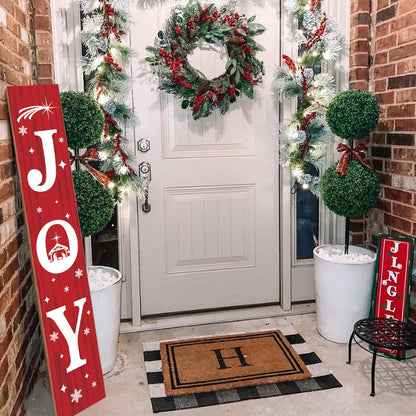 Christmas Porch Sign JOY 47" Winter Large Welcome Porch Sign Xmas Decor for Home Front Door Farm Yard Party Decor (Red)