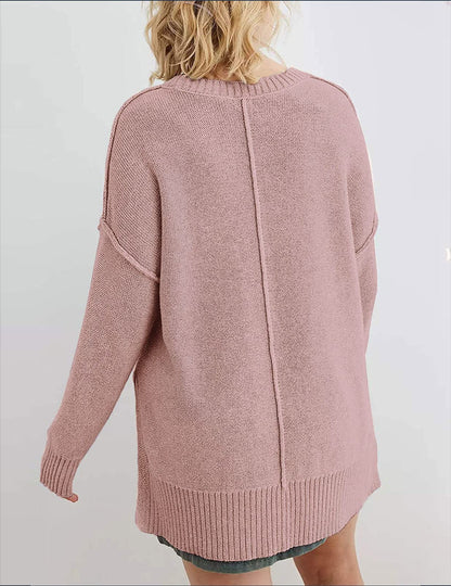 MEROKEETY Women's 2025 Fall Winter Oversized Pullover Sweater Casual Loose Crew Neck Long Sleeve Side Split Jumper Tops