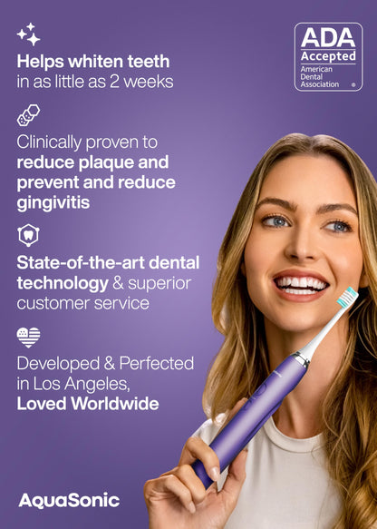 Aquasonic Vibe Series Ultra-Whitening Toothbrush – ADA Accepted Electric Toothbrush - 8 Brush Heads & Travel Case – 40,000 VPM Motor & Wireless Charging - 4 Modes w Smart Timer – Satin Rose Gold