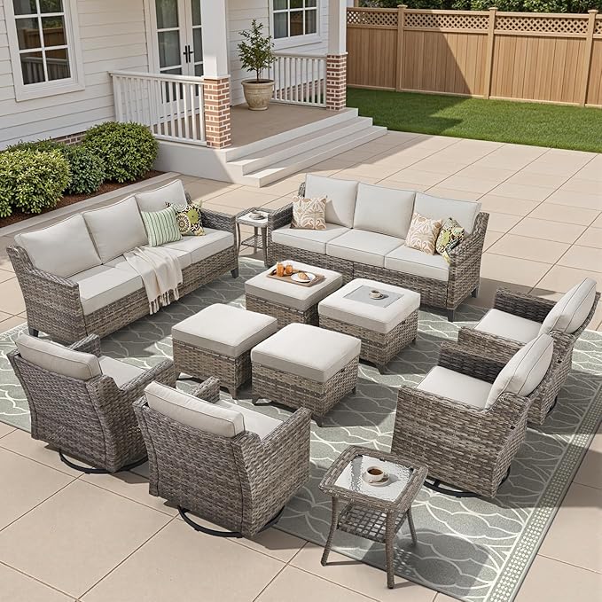 12 Piece Patio Furniture Set-High Back Outdoor Furniture Set Sectional Sofa