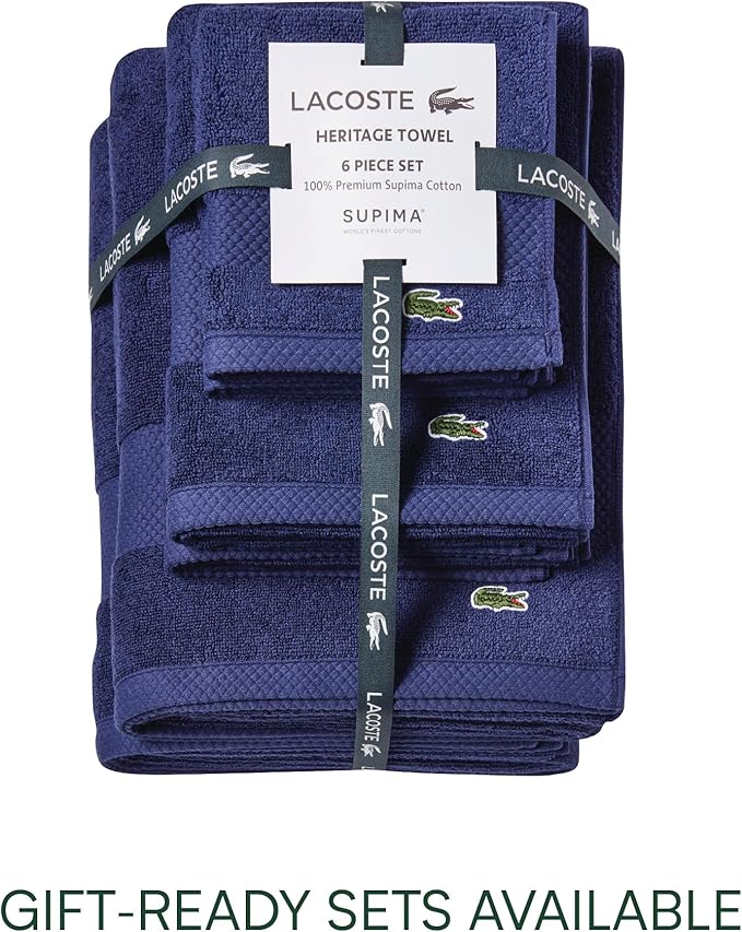 Lacoste Heritage 100% Supima Cotton Wash Cloth, Premium Super Soft Bath Towel