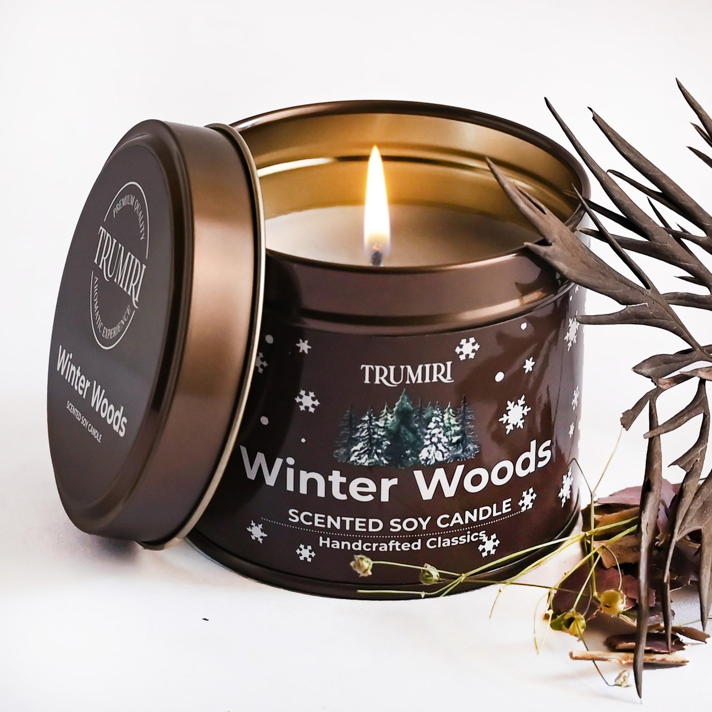 Winter Woods - Soy Candles for Home Scented - for Fall Christmas Holidays - 5oz Natural Clean Non Toxic - Long Lasting Highly Scented Pet Safe Luxury Tin - Velas Aromáticas Para el Hogar - Pine Candel
