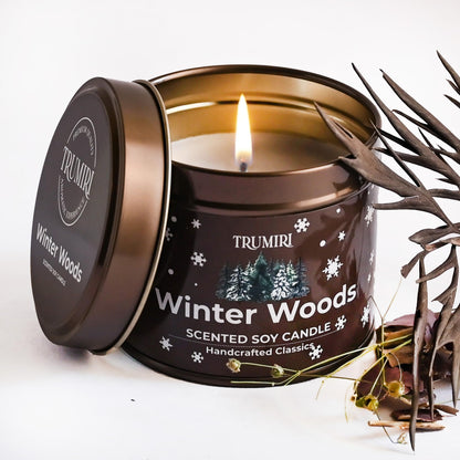 Winter Woods - Soy Candles for Home Scented - for Fall Christmas Holidays - 5oz Natural Clean Non Toxic - Long Lasting Highly Scented Pet Safe Luxury Tin - Velas Aromáticas Para el Hogar - Pine Candel