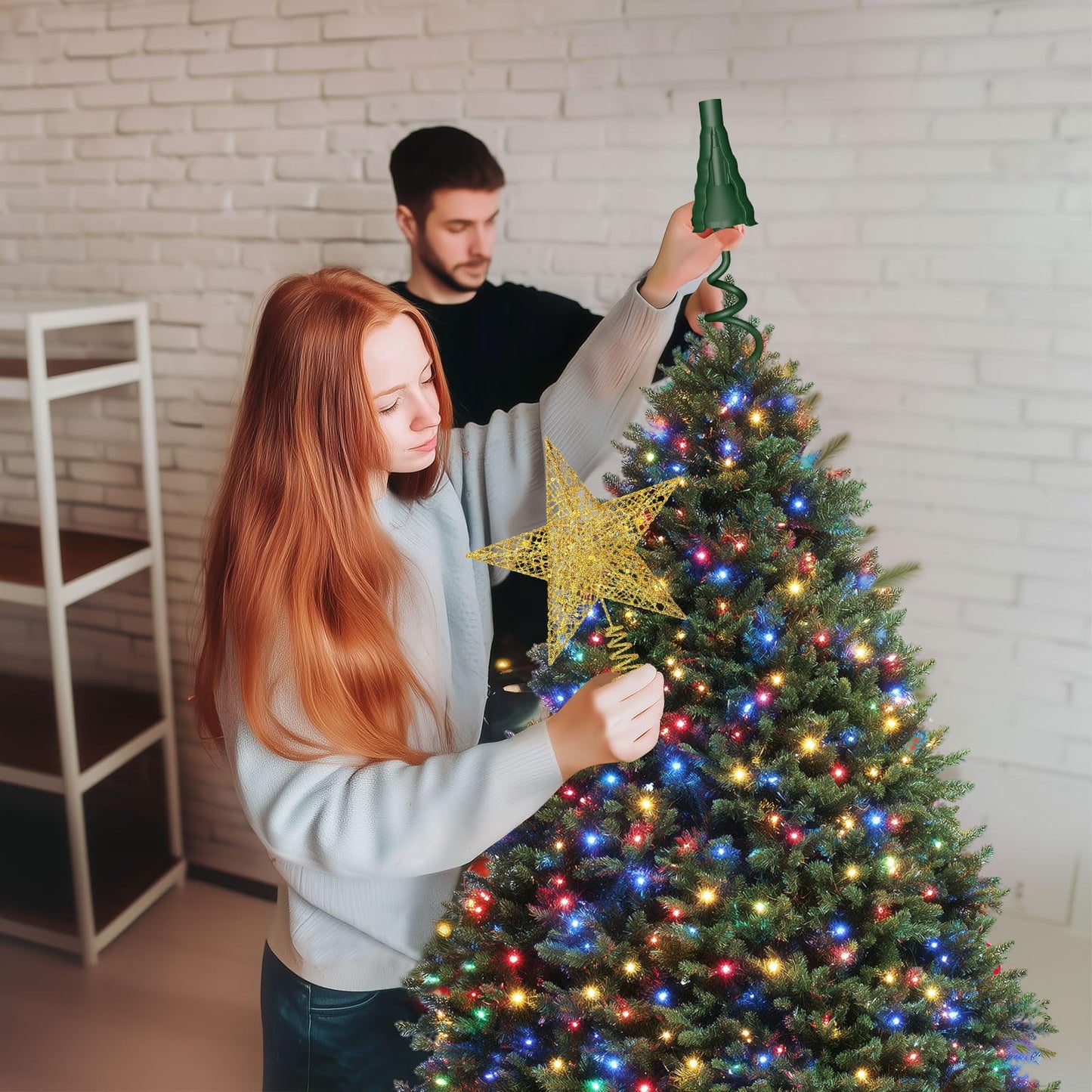 Christmas Tree Topper Holder - Twist On Universal Stabilizer with Adjustable Attachments. Secure Lock for Treetop Ornaments, Fits Most Basic Tree Types & Topper (Green)