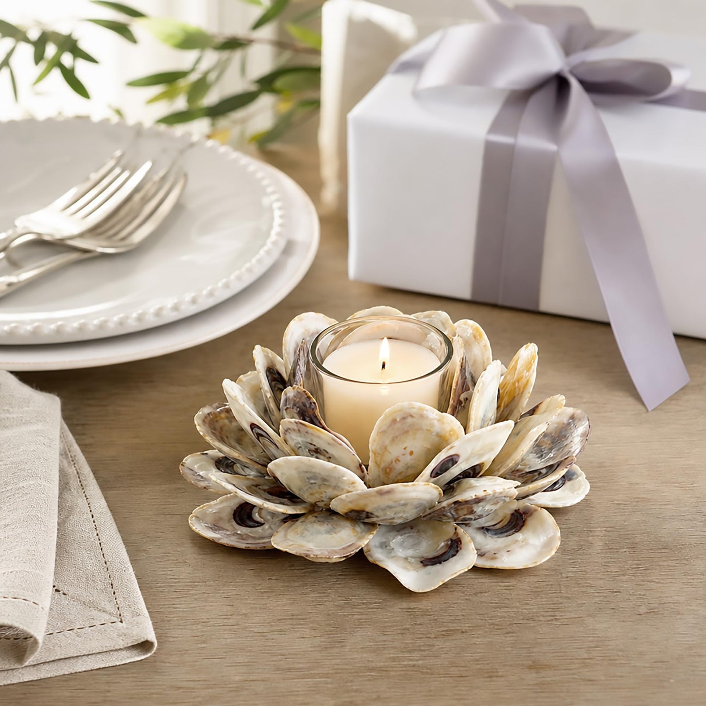 Mud Pie 498B002 Oyster Shell Votive Holder 3 1/4" x 7"