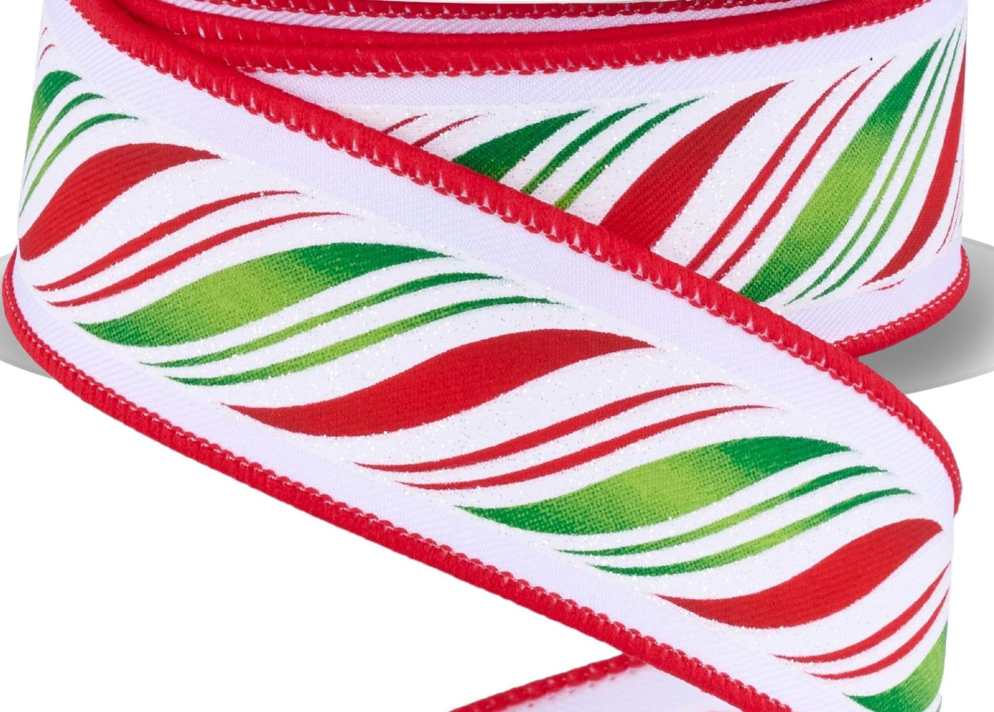 Peppermint Twist Wired 1.5" Ribbon for Bows, Wreaths, Gift Wrap, Crafts and Christmas Decorations (Red, Green, White, 1.5" Wide x 33.33 Yards)