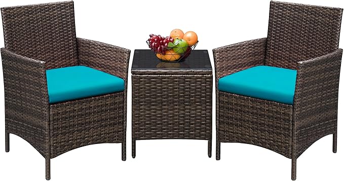 Greesum 3 Pieces Patio Furniture Sets Outdoor PE Rattan Wicker Chairs