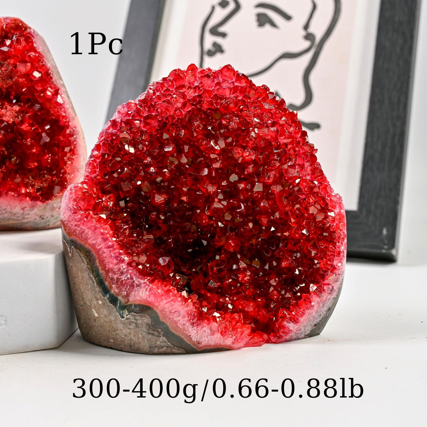 CrystalHola 1Pc Claret Raw Geode, Crystal Cluster for Home Feng Shui Ornaments Energy Stone Healing Tools Meditation Feng Shui Decoration,Stone Display Piece, Mineral Specimen (300-400g)