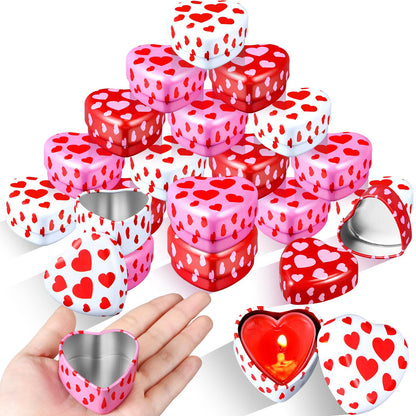 MorningRo 24 Pcs Valentine Heart Candle Tins with Lids Empty Heart Shaped Candle Jars 2 oz Containers Box for DIY Making Candles Valentine Gifts (Colorful)