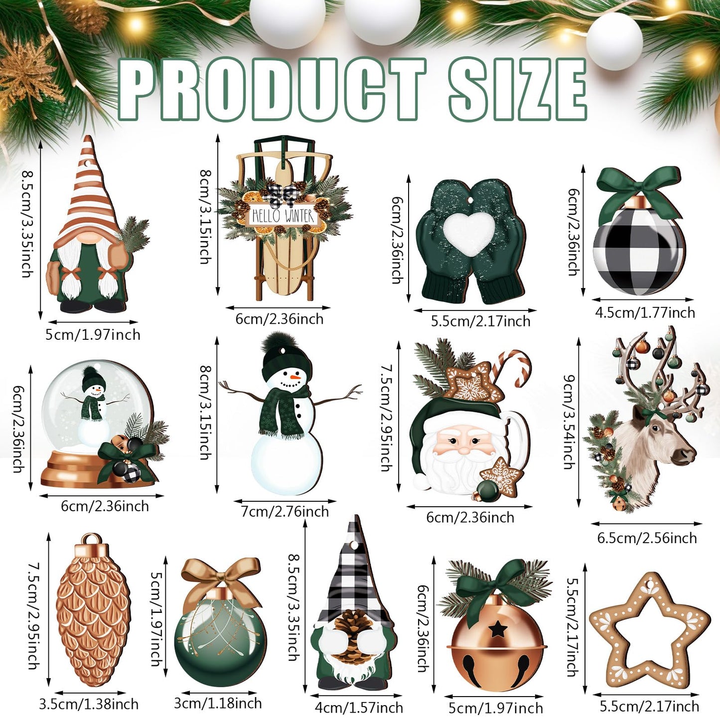 Huwena 40 Pcs Christmas Wooden Ornaments Winter Decorations for Xmas Tree Gingerbread Nutcracker Snowman Gnome Wood Cutouts for Small Tree Wreath Decor(Hunter Green,Winter Wonderland)