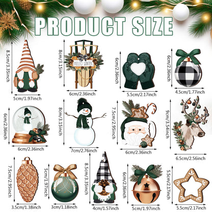 Huwena 40 Pcs Christmas Wooden Ornaments Winter Decorations for Xmas Tree Gingerbread Nutcracker Snowman Gnome Wood Cutouts for Small Tree Wreath Decor(Hunter Green,Winter Wonderland)