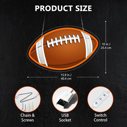 HAJAE Football Neon Sign for Wall Decor, UV Printed Football-Shaped Neon Light, Rugby LED Sign for Man Cave, Bedrooms, Game Room Decor, Gift for Football Sports Fans Teens