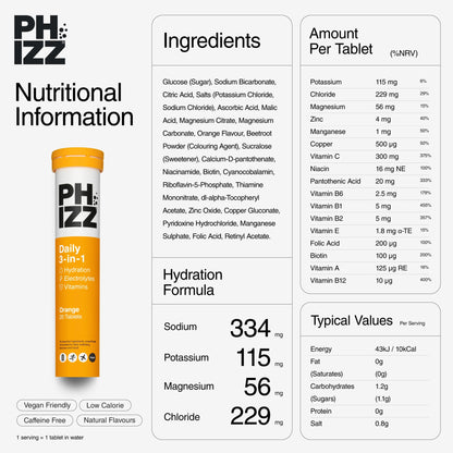 Phizz Electrolytes, Multivitamin & Hydration Tablets - 60 Effervescent Rehydration Electrolyte Tablets - 18 Vitamins & Minerals, Vitamin C, Vegan & Low Calorie