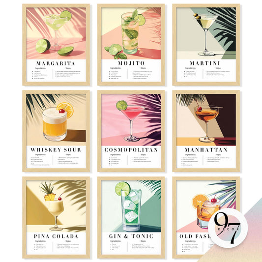 97 Decor Vintage Cocktail Poster - Colorful Cocktail Wall Art, Retro Bar Cart Decor And Accessories, Cute Apartment Decor Aesthetic Pictures, Drink Cocktail Recipe Art For College Dorm (8x10 Unframed)